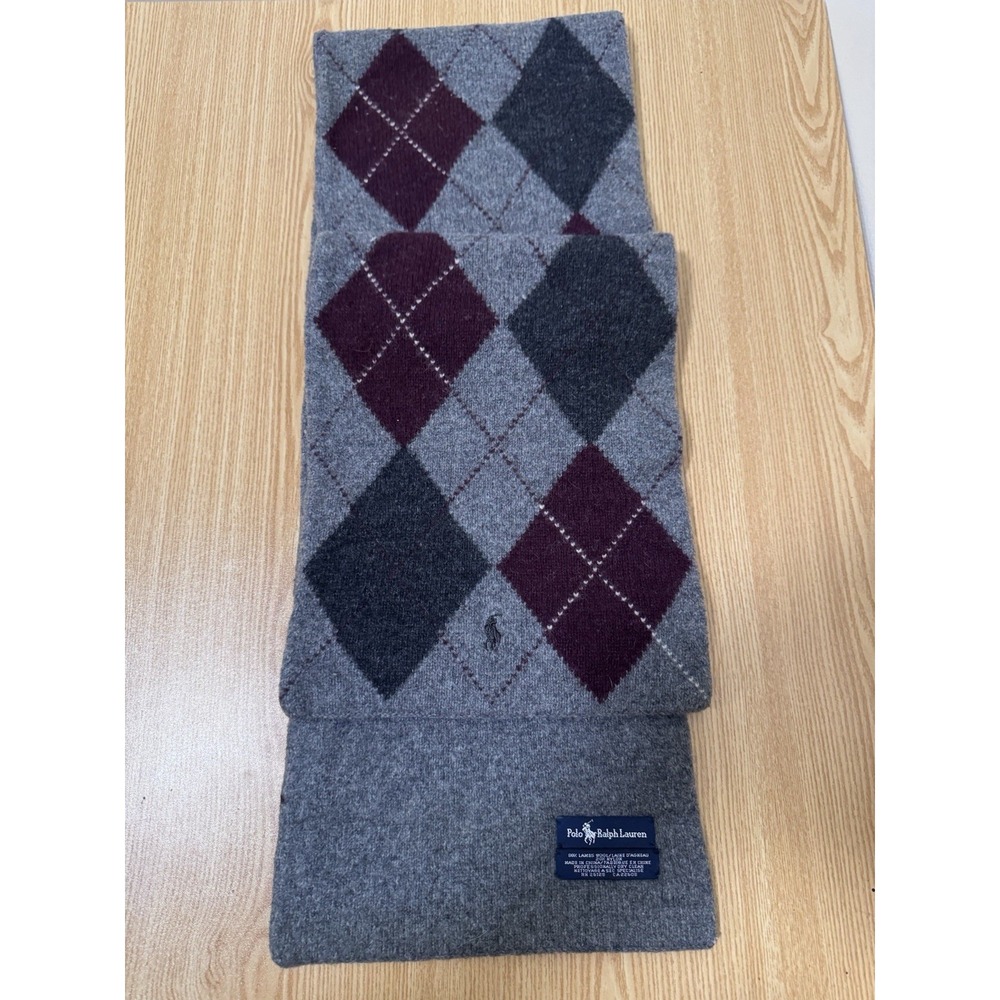 Vintage Polo Ralph Lauren Lambs Wool Argyle/ Diamond Scarf Gray‎